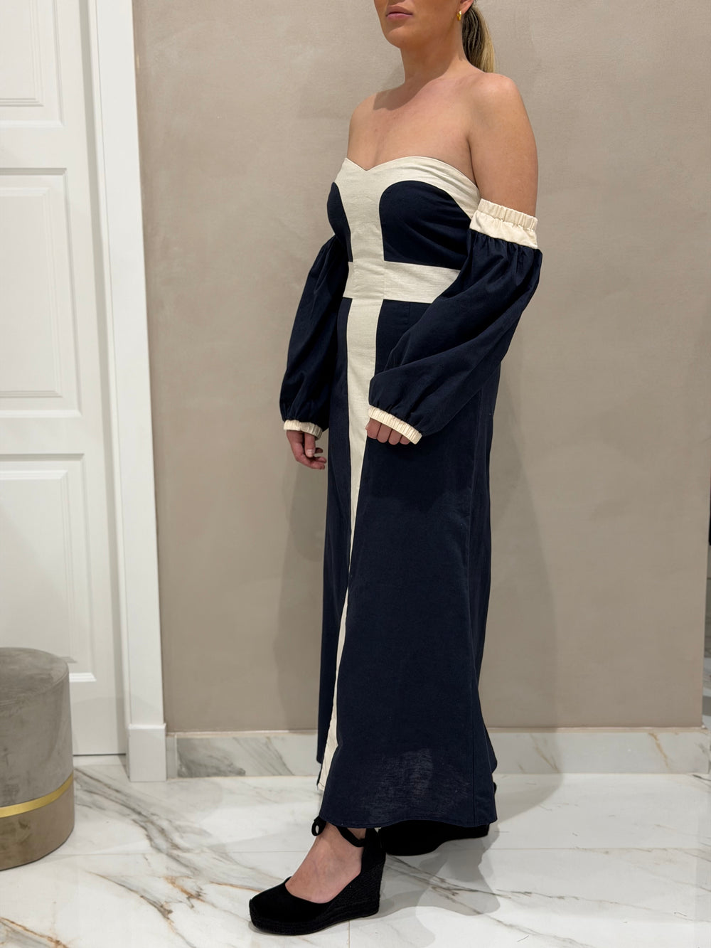 Vestido Bicolor Bardot