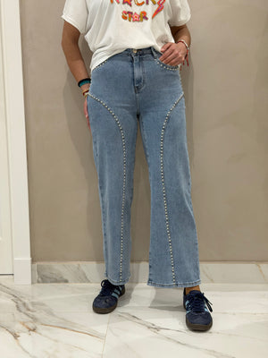 Jeans Tachas Crucetas Plata