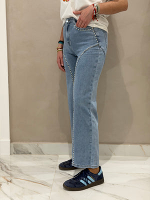 Jeans Tachas Crucetas Plata