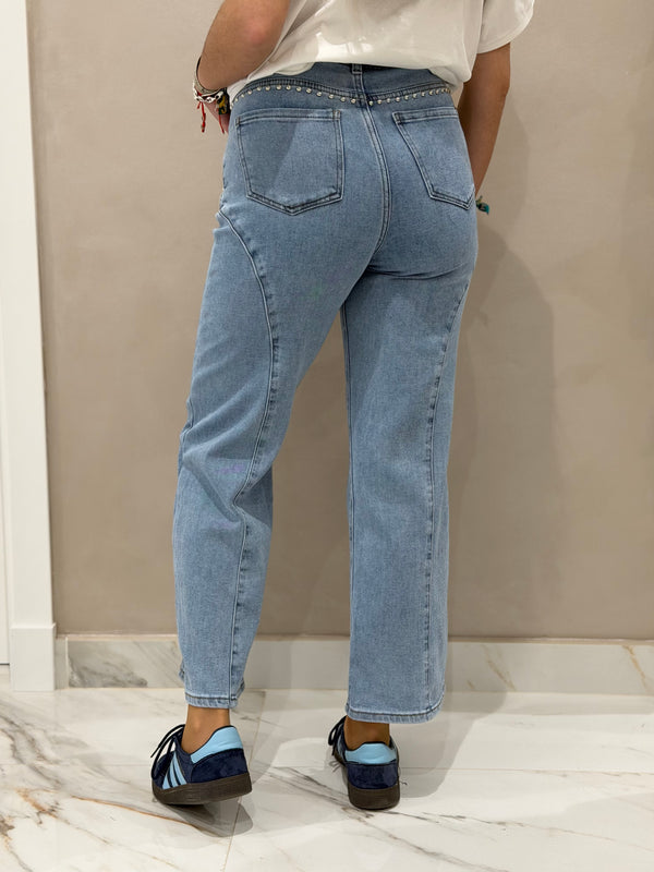 Jeans Tachas Crucetas Plata