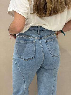 Jeans Tachas Crucetas Plata