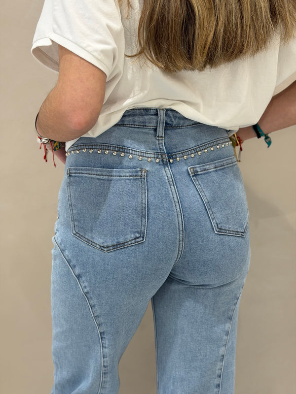 Jeans Tachas Crucetas Plata